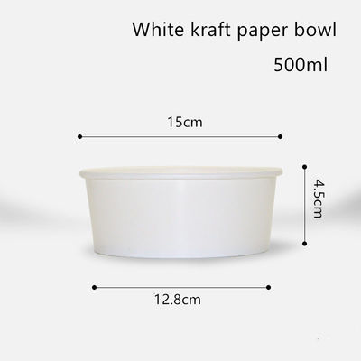 500ml 750ml 1000ml 1300ml ชามกระดาษคราฟท์สีขาวแบบใช้แล้วทิ้งสำหรับสลัด