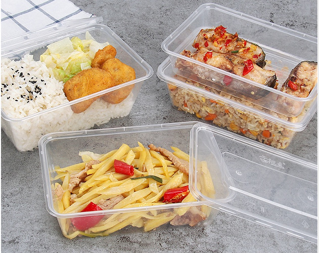 ภาชนะบรรจุอาหารปลอดสาร BPA วางซ้อนกันได้ ไมโครเวฟพลาสติกแบบใช้แล้วทิ้งพร้อมฝาปิด