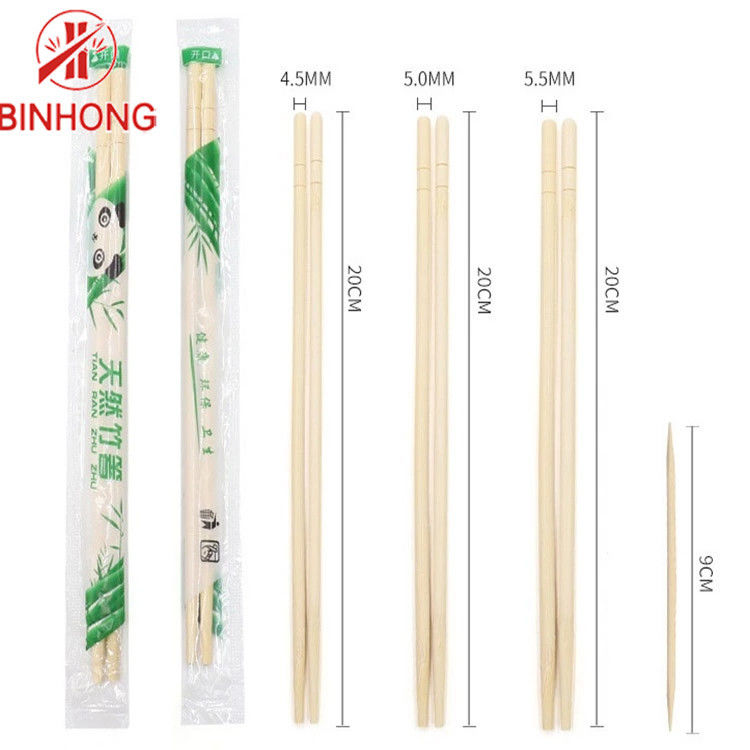 ตะเกียบไม้ไผ่แบบใช้แล้วทิ้งกลมสีธรรมชาติ 18 ซม