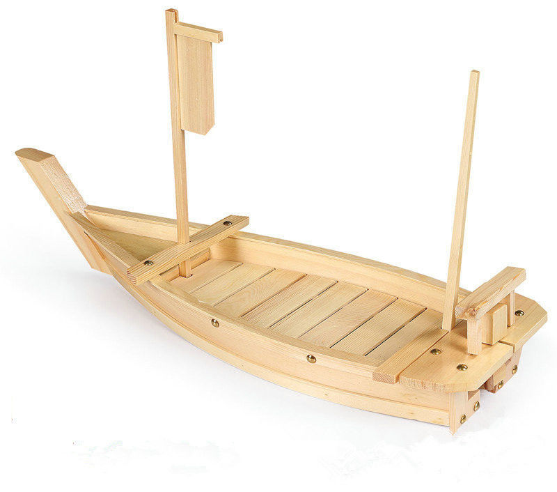 ถาดซูชิเรือไม้ไผ่ 70 ซม. อย่างยั่งยืนพร้อมเสาธง