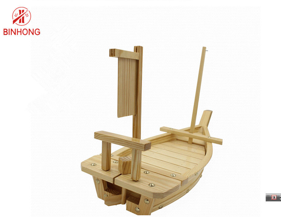ถาดซูชิเรือไม้ไผ่ 70 ซม. อย่างยั่งยืนพร้อมเสาธง