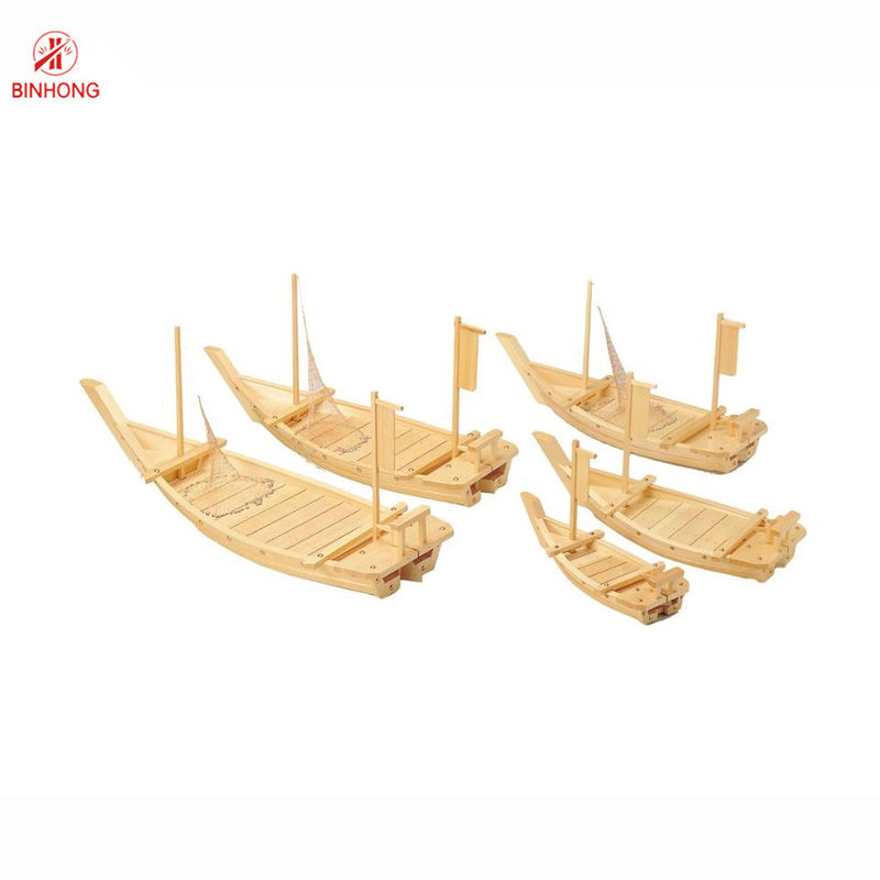 ถาดซูชิเรือไม้ไผ่ 70 ซม. อย่างยั่งยืนพร้อมเสาธง
