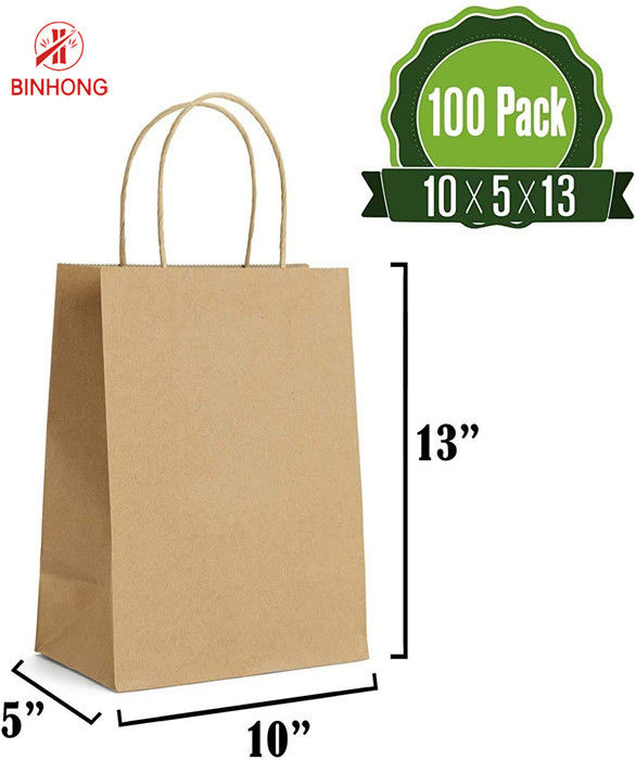 ถุงกระดาษคราฟท์ 10 × 5 × 13 '' ทนทานพร้อมหูหิ้ว