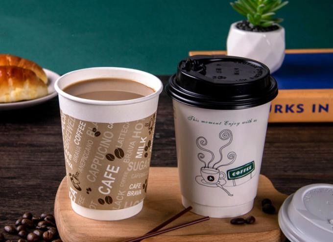 ถ้วยกาแฟกระดาษคราฟท์สองชั้น ISO9001 16oz สำหรับคาเฟ่