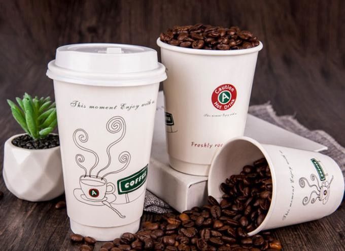 ถ้วยกาแฟกระดาษคราฟท์สองชั้น ISO9001 16oz สำหรับคาเฟ่
