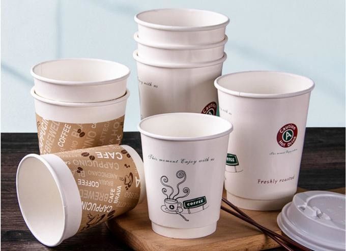 ถ้วยกาแฟกระดาษคราฟท์สองชั้น ISO9001 16oz สำหรับคาเฟ่