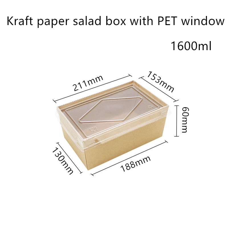 กระดาษคราฟท์ฝา PET ภาชนะบรรจุอาหารแบบใช้แล้วทิ้ง 2100 1600 1400ml