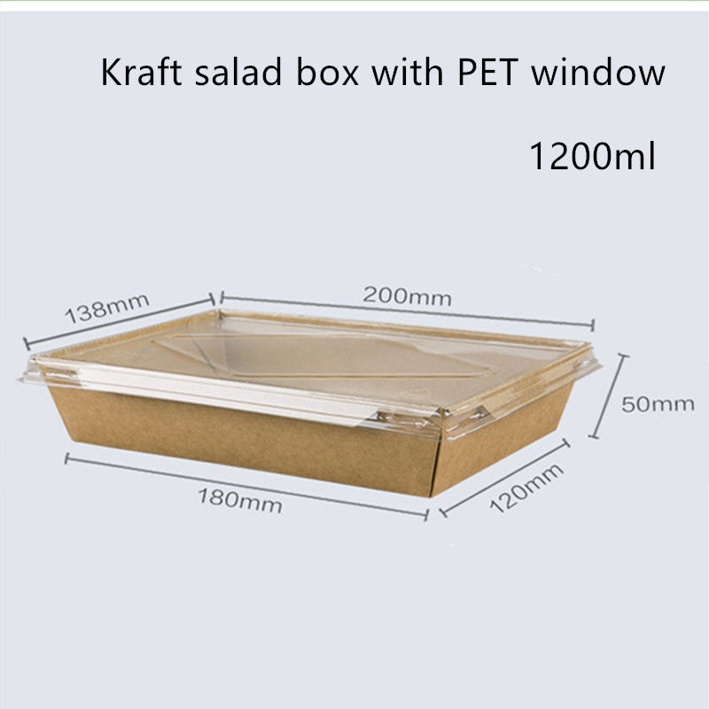 กระดาษคราฟท์ฝา PET ภาชนะบรรจุอาหารแบบใช้แล้วทิ้ง 2100 1600 1400ml