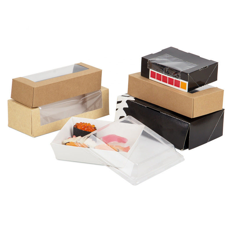 กระดาษคราฟท์แบบใช้แล้วทิ้งกล่องซูชิ Takeaway พร้อมหน้าต่างใส ISO9001