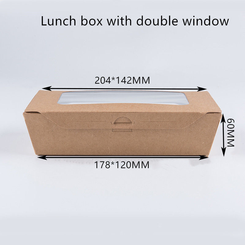 กล่องอาหารกลางวันกระดาษคราฟท์ 1200ml 337 380400gsm พร้อมหน้าต่าง PET