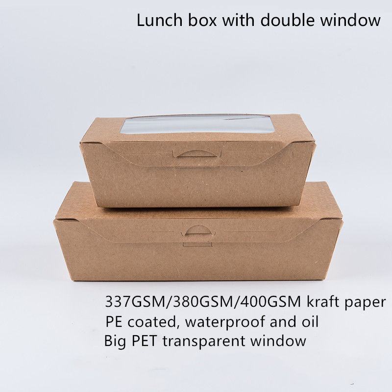 กล่องอาหารกลางวันกระดาษคราฟท์ 1200ml 337 380400gsm พร้อมหน้าต่าง PET