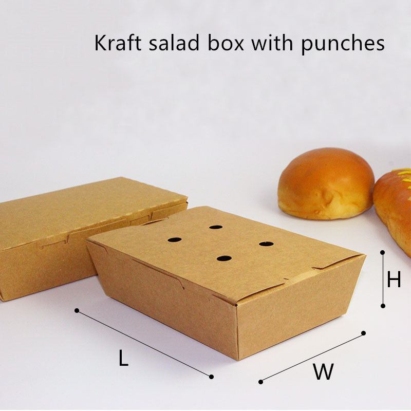 สลัดกระดาษคราฟท์ Take Away Box ไมโครเวฟทิ้งพร้อม Punches