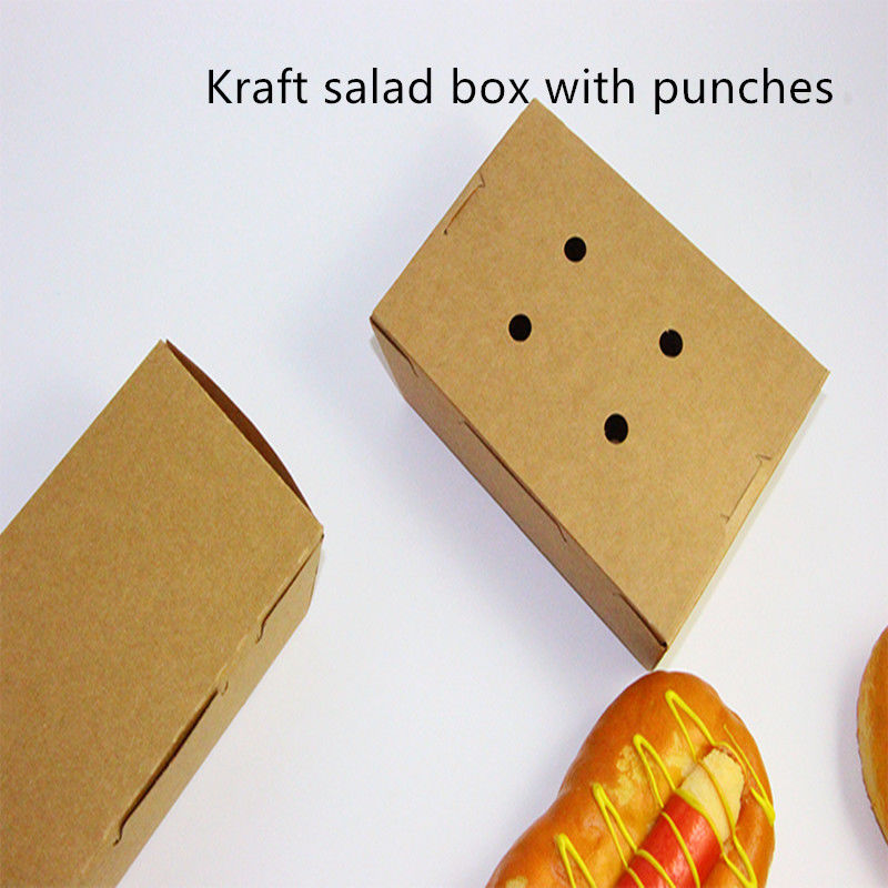 สลัดกระดาษคราฟท์ Take Away Box ไมโครเวฟทิ้งพร้อม Punches
