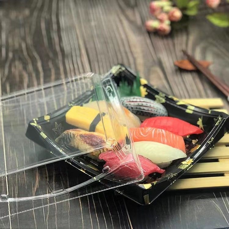 ถาดซูชิพลาสติกฝาใสเกรดอาหารทิ้ง