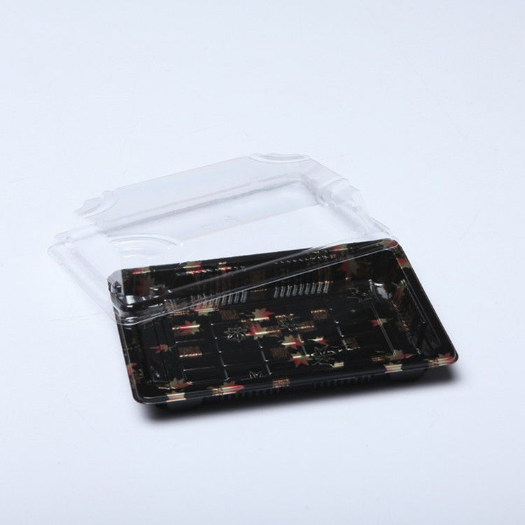 ถาดซูชิพลาสติกแบบใช้แล้วทิ้งที่รีไซเคิลได้ OEM พร้อมฝาป้องกันหมอก
