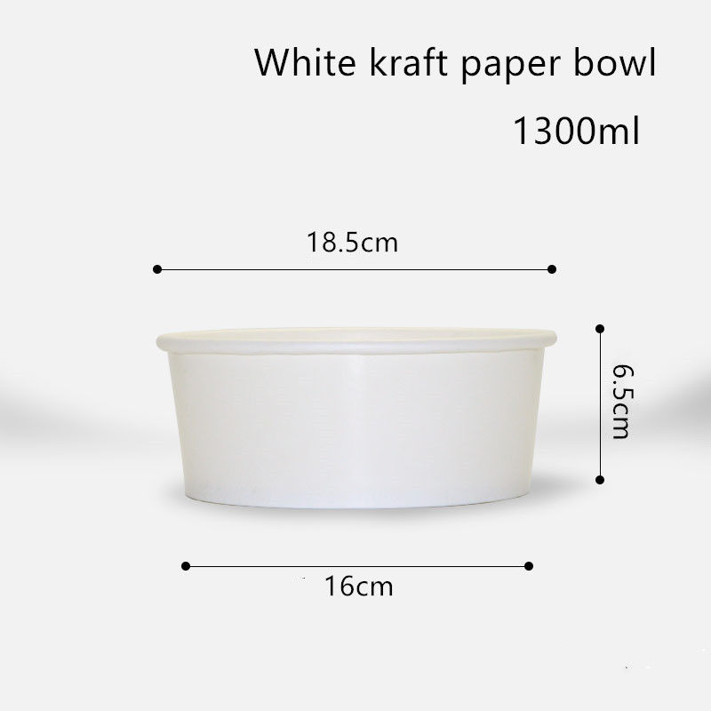 500ml 750ml 1000ml 1300ml ชามกระดาษคราฟท์สีขาวแบบใช้แล้วทิ้งสำหรับสลัด