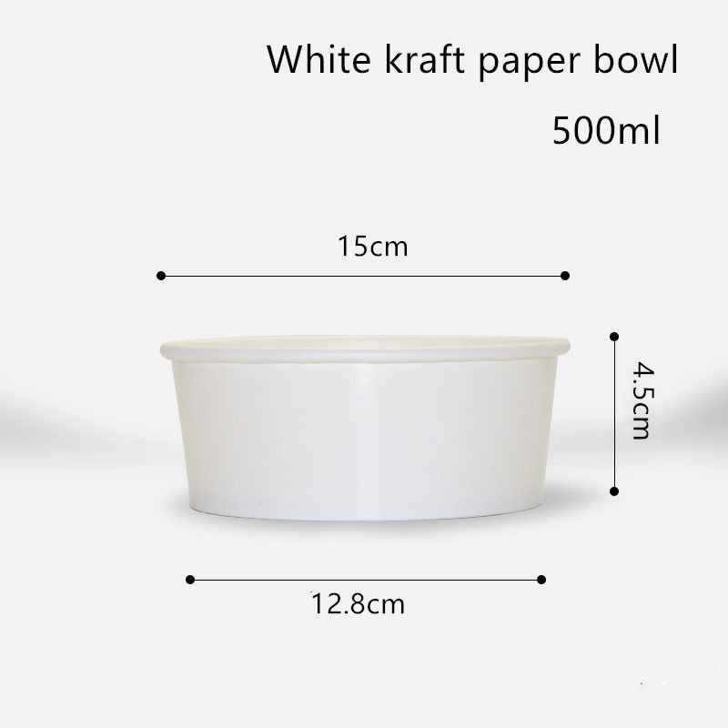 500ml 750ml 1000ml 1300ml ชามกระดาษคราฟท์สีขาวแบบใช้แล้วทิ้งสำหรับสลัด