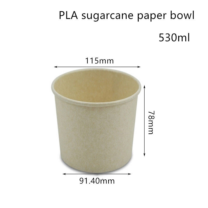 ที่ย่อยสลายได้ PLA กระดาษน้ำตาลอ้อยชามซุป Takeaway