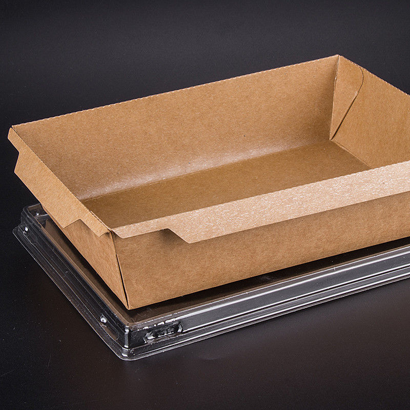 กล่องอาหารกลางวัน Takeaway คราฟท์สีน้ำตาลแบบใช้แล้วทิ้งพร้อมฝา PET