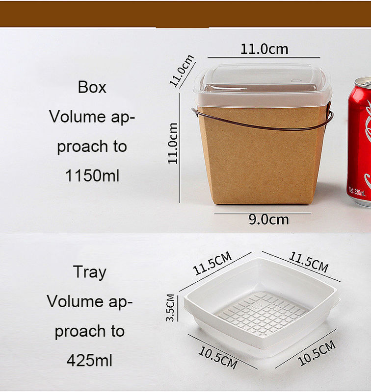 รีไซเคิลกระดาษคราฟท์ Take Away อาหารกลางวันกล่องบรรจุภัณฑ์ก๋วยเตี๋ยวพร้อมถาดและที่จับ