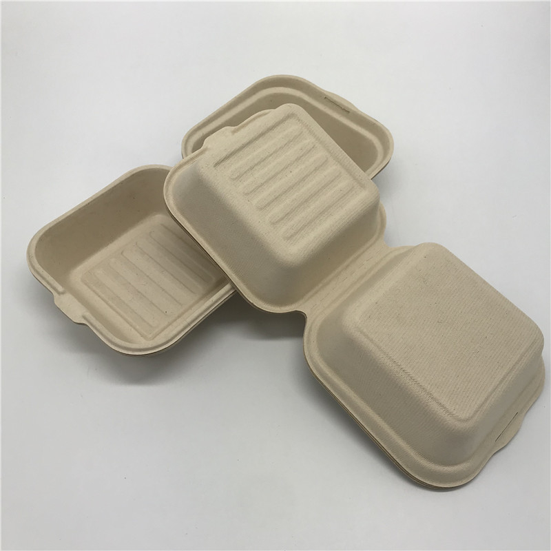 ฟางข้าวสาลี Takeaway ภาชนะบรรจุอาหารกล่องเบอร์เกอร์ย่อยสลายได้ทิ้ง