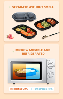 ODM / OEM Catering Office ไมโครเวฟกล่องอาหารกลางวัน Bento แบบใช้แล้วทิ้ง 2 ช่อง